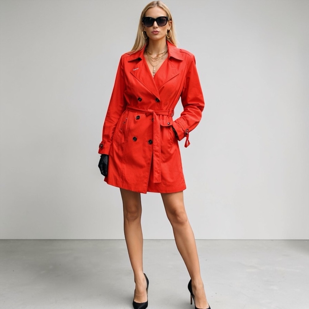 Body By Victoria Neon Orange Streetwear Trench Coat XS Belted Lightweight Jacket